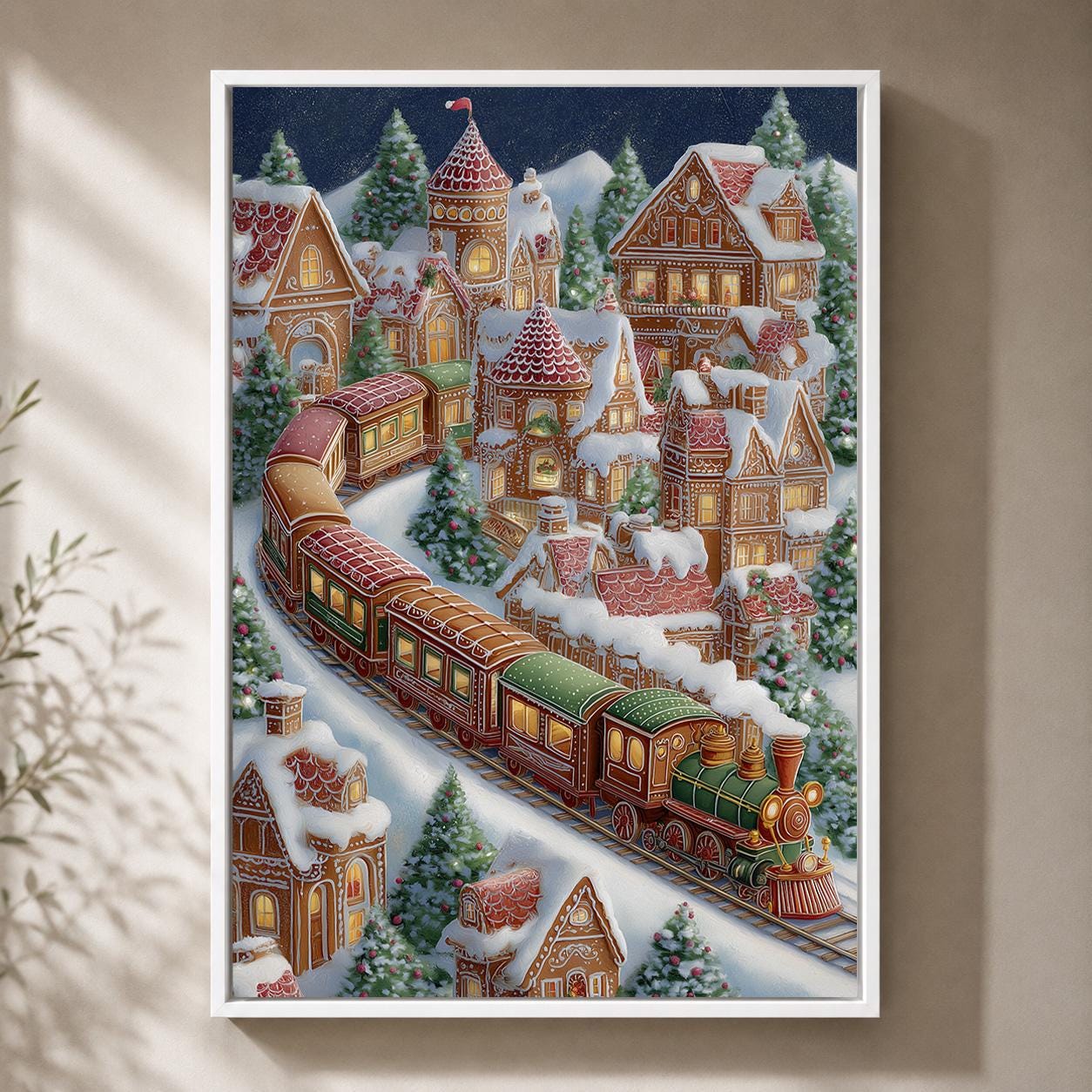 Gingerbread Village Christmas Train Framed Canvas by The Wall Art Studio - physical