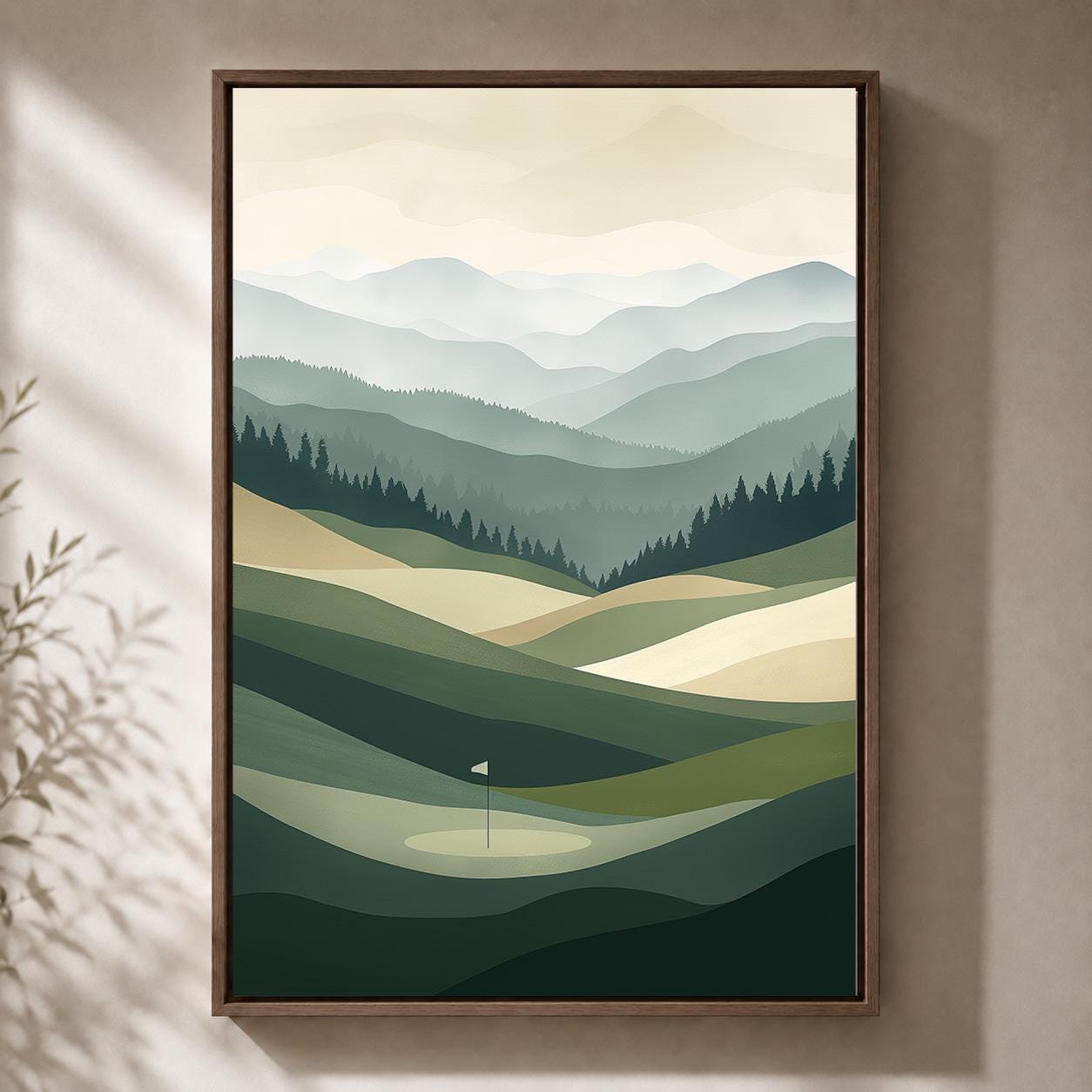 Golf Course Landscape Minimalist Green Mountain Framed Canvas by The Wall Art Studio - physical
