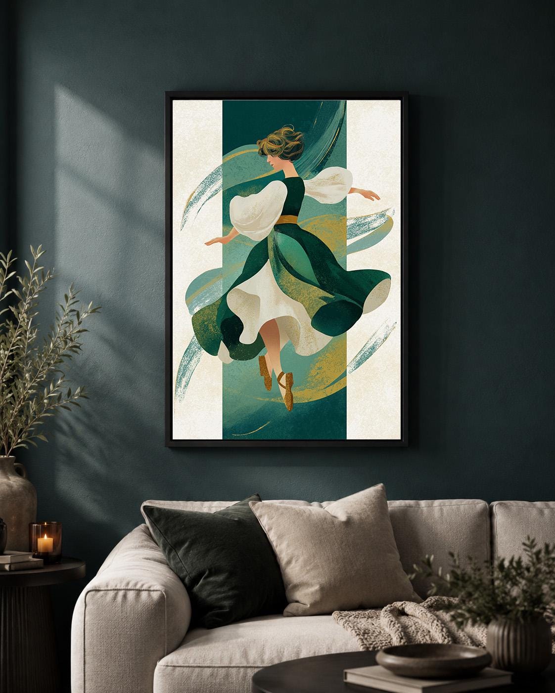 Irish Dancer Female Folk Art Celtic Inspired Framed Canvas by The Wall Art Studio - physical