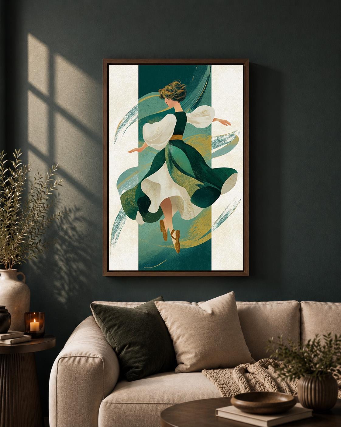 Irish Dancer Female Folk Art Celtic Inspired Framed Canvas by The Wall Art Studio - physical