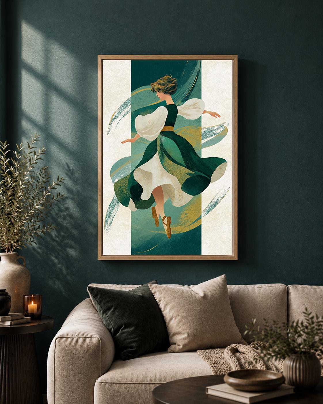 Irish Dancer Female Folk Art Celtic Inspired Framed Canvas by The Wall Art Studio - physical