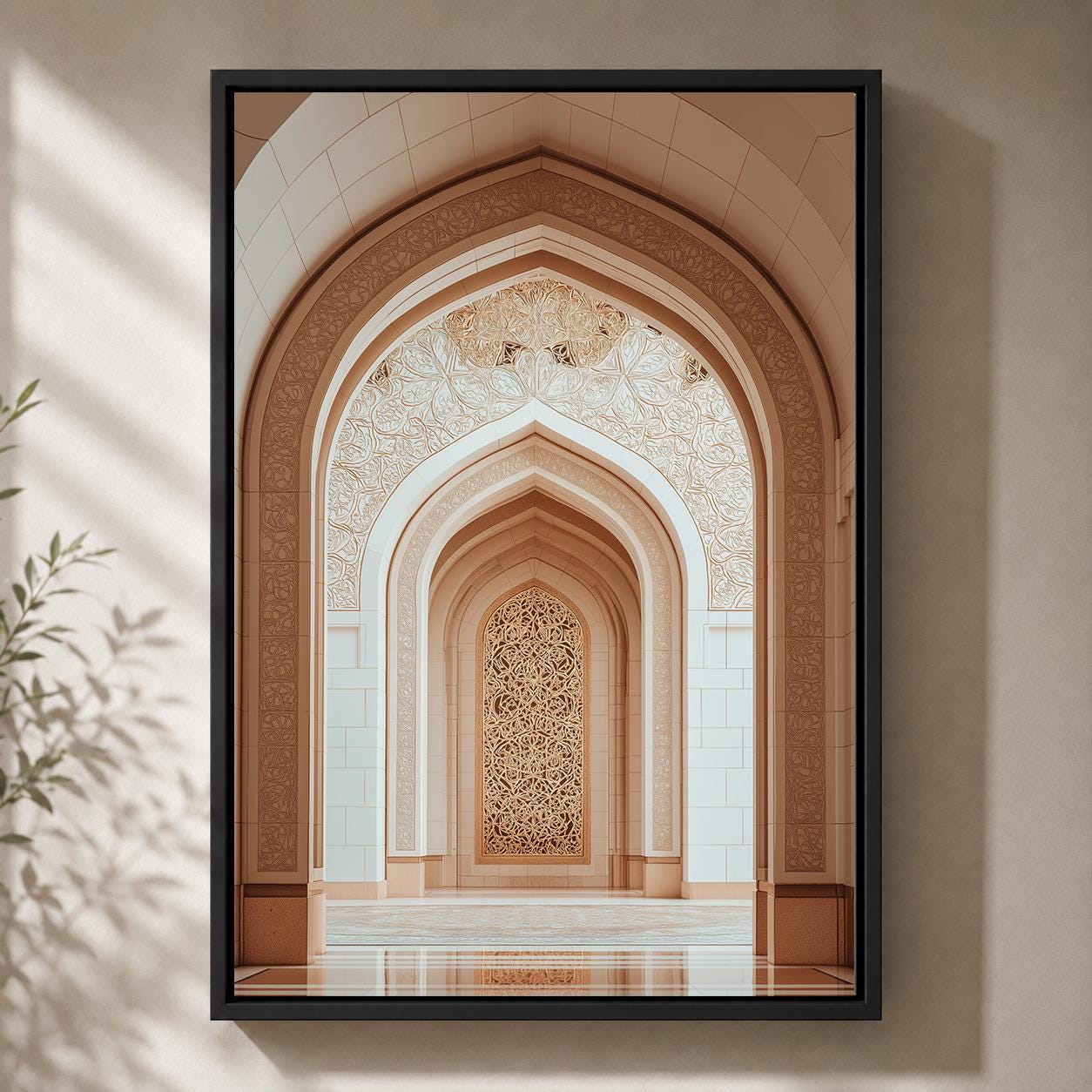 Islamic Architecture Mosque Arch Neutral Islamic Framed Canvas by The Wall Art Studio - physical