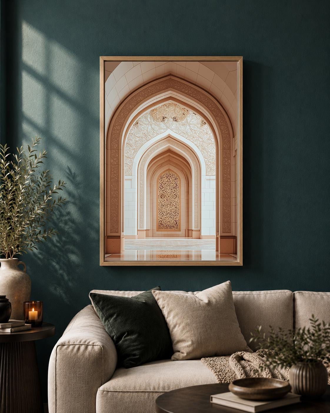 Islamic Architecture Mosque Arch Neutral Islamic Framed Canvas by The Wall Art Studio - physical