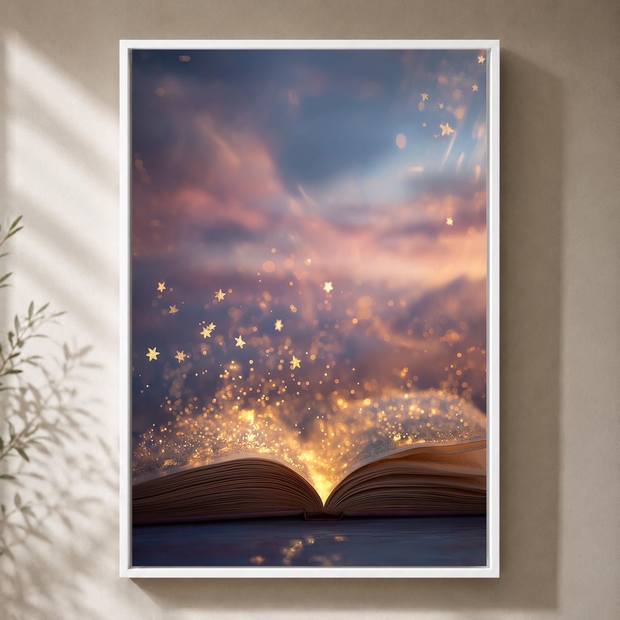 Magical Book Enchanted Reading Fantasy Library Celestial Bookish Framed Canvas by The Wall Art Studio - physical