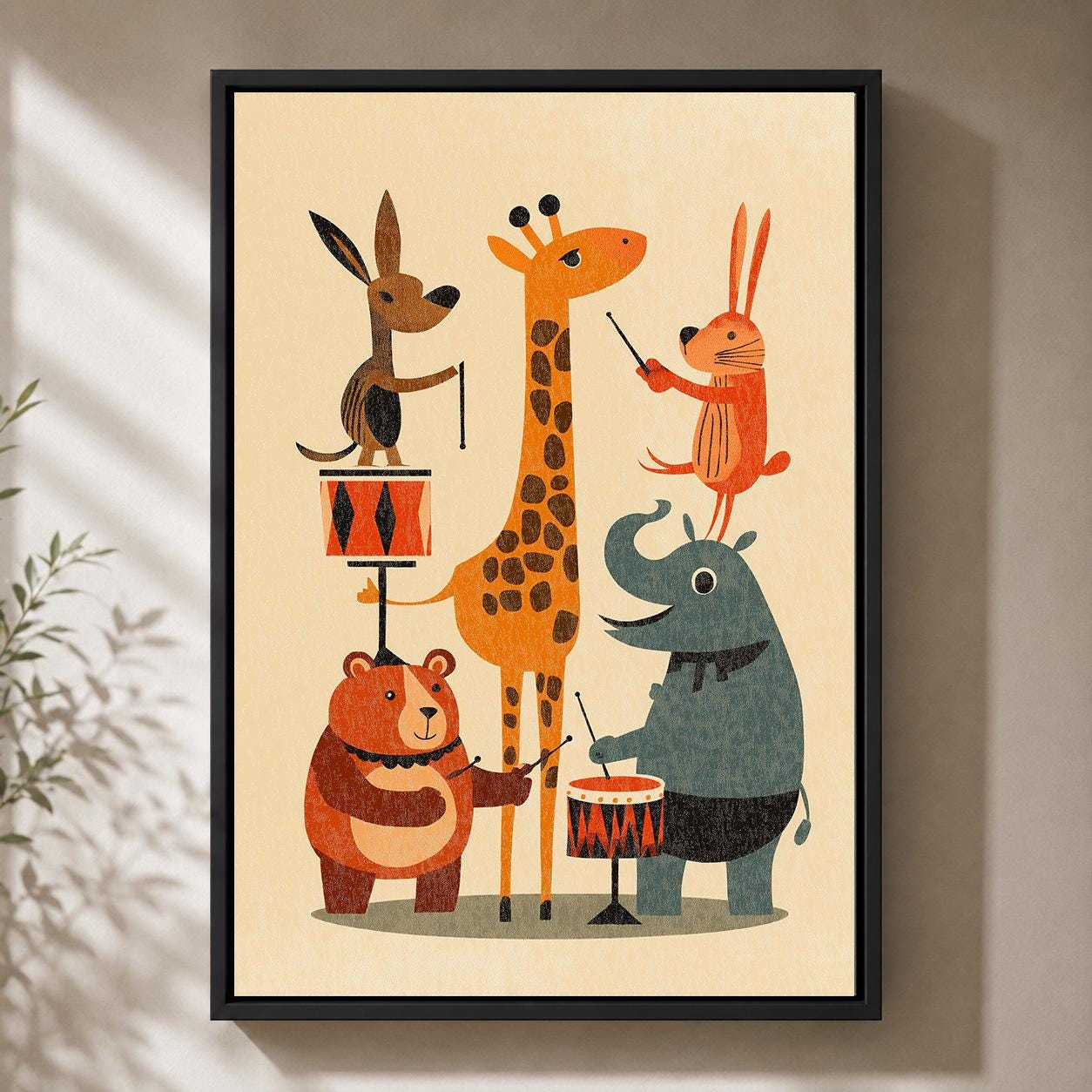 Animal Band Retro Kids Room Mid Century Nursery Framed Canvas by The Wall Art Studio - physical
