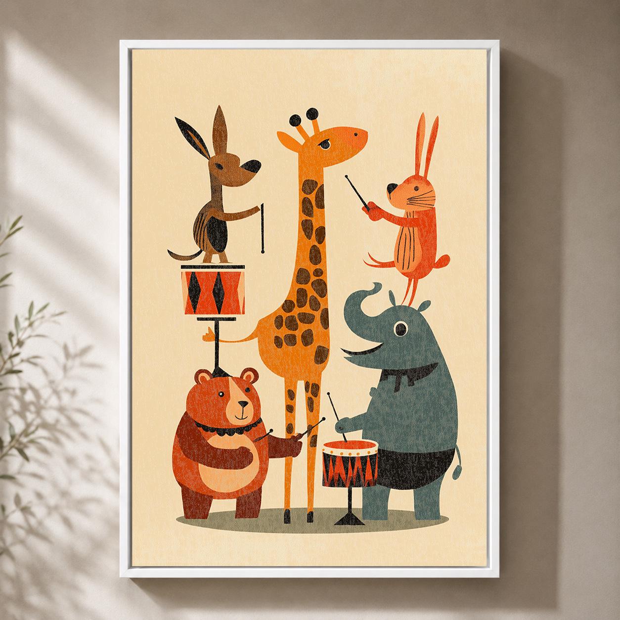 Animal Band Retro Kids Room Mid Century Nursery Framed Canvas by The Wall Art Studio - physical