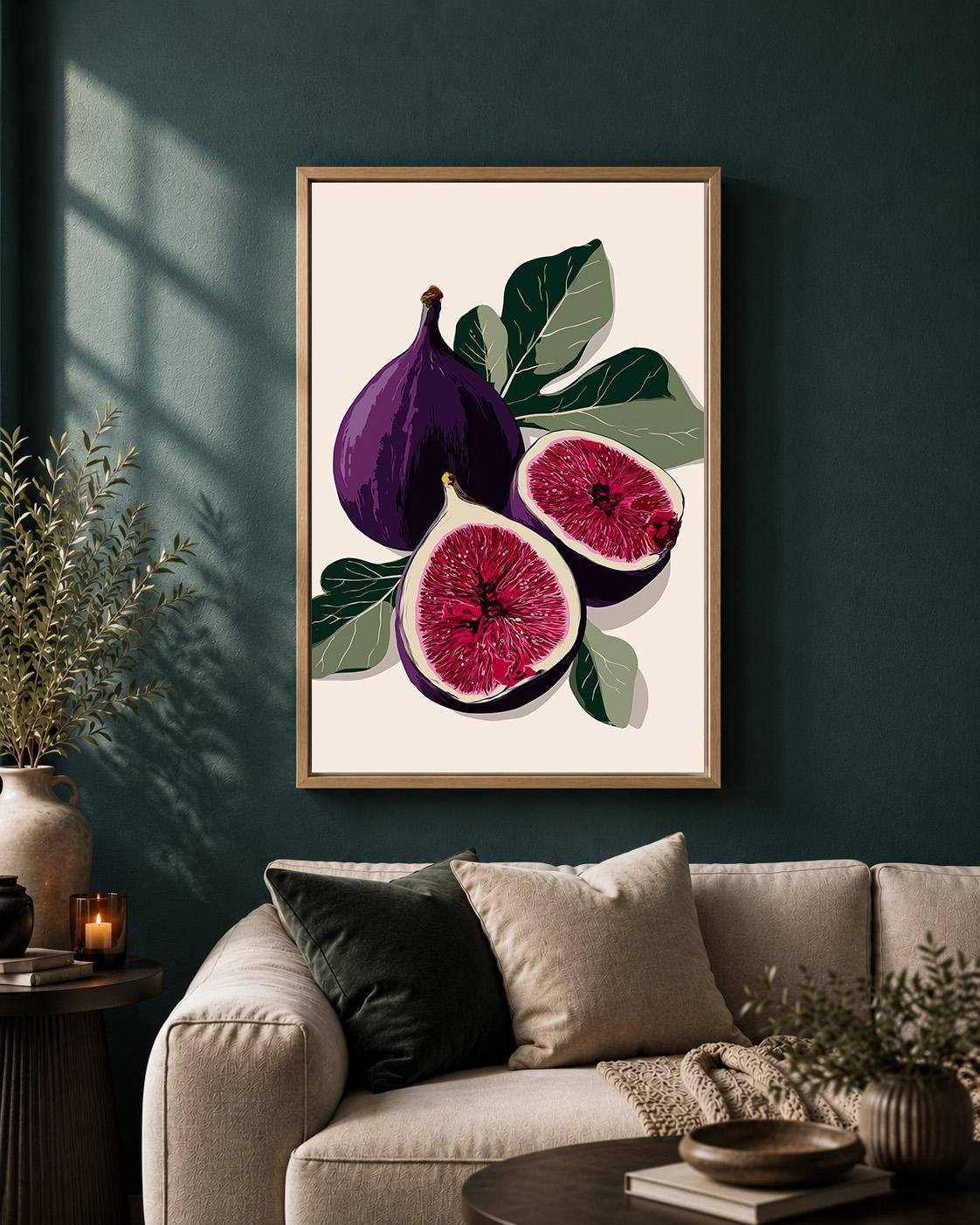 Purple Fig Minimalist Fruit Botanical Kitchen Modern Food Framed Canvas by The Wall Art Studio - physical