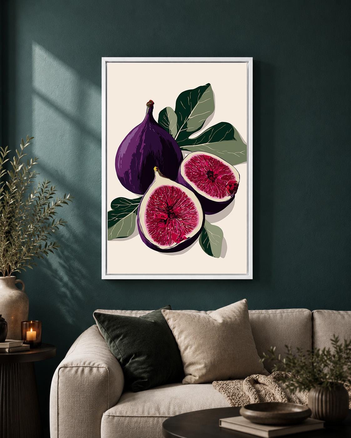 Purple Fig Minimalist Fruit Botanical Kitchen Modern Food Framed Canvas by The Wall Art Studio - physical