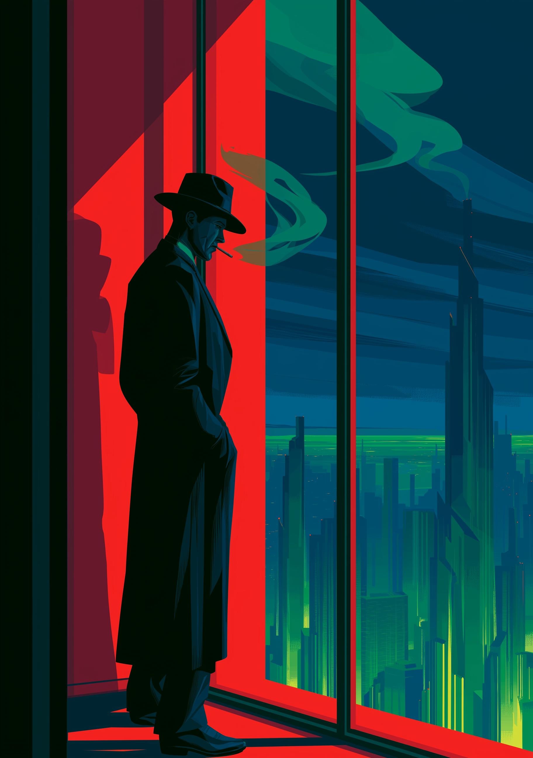 Art Deco Noir Detective Moody City Skyline Wall Art by The Wall Art Studio