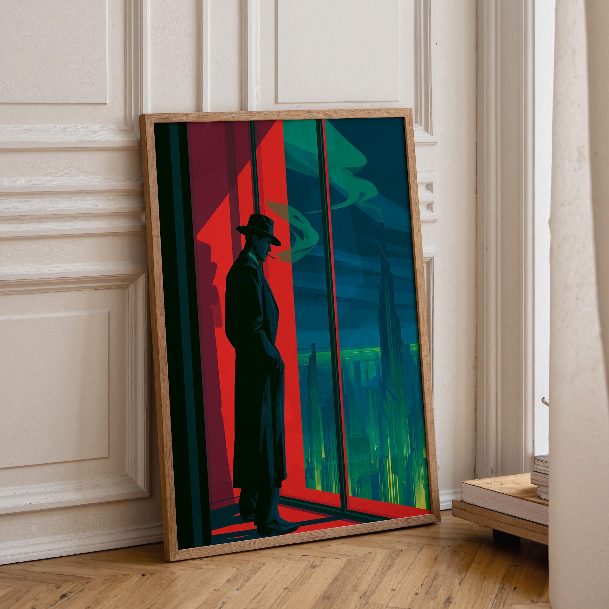 Art Deco Noir Detective Moody City Skyline Wall Art by The Wall Art Studio