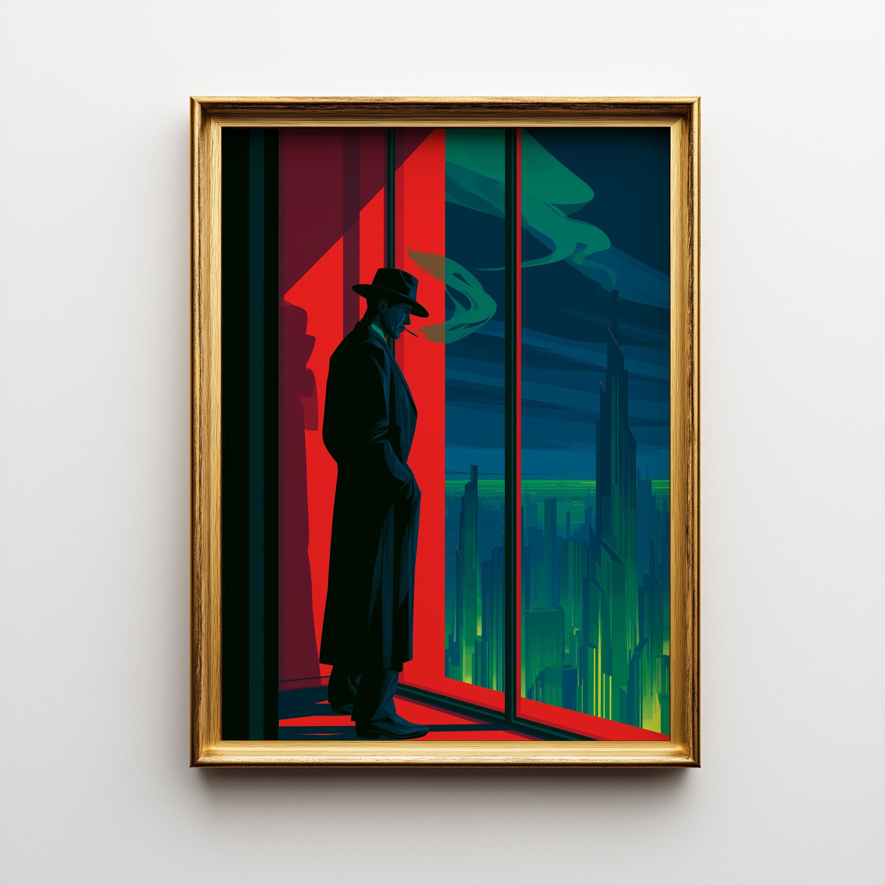 Art Deco Noir Detective Moody City Skyline Wall Art by The Wall Art Studio