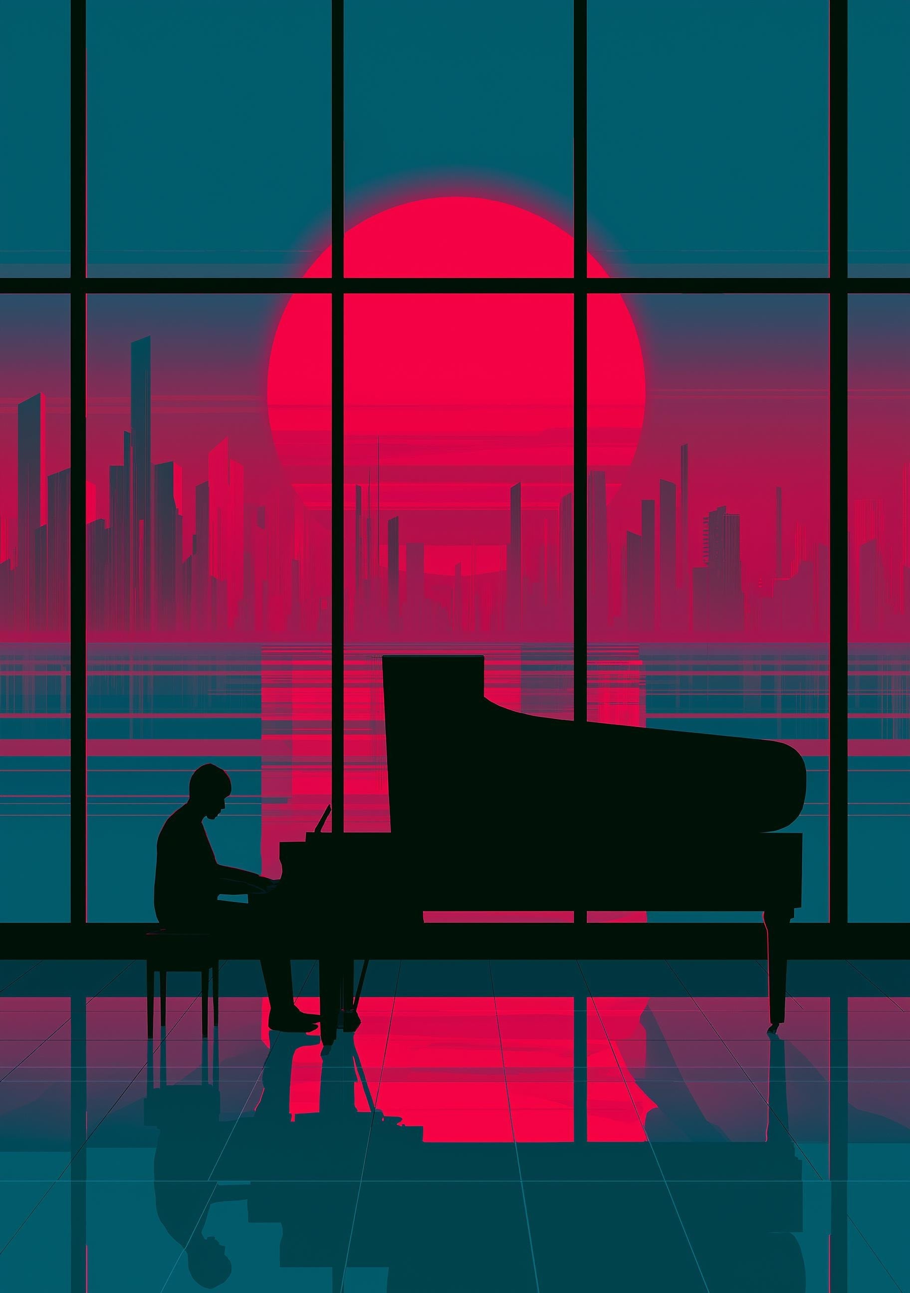 Art Deco Grand Piano Neo Deco Music Room Wall Art by The Wall Art Studio
