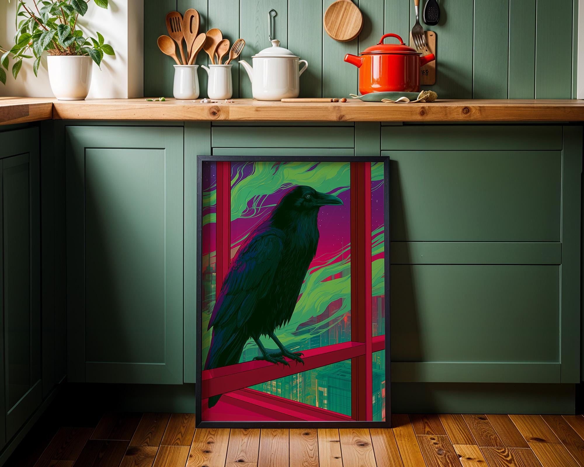 Neo Deco Raven Gothic Crow Dark Art Nouveau Wall Art by The Wall Art Studio