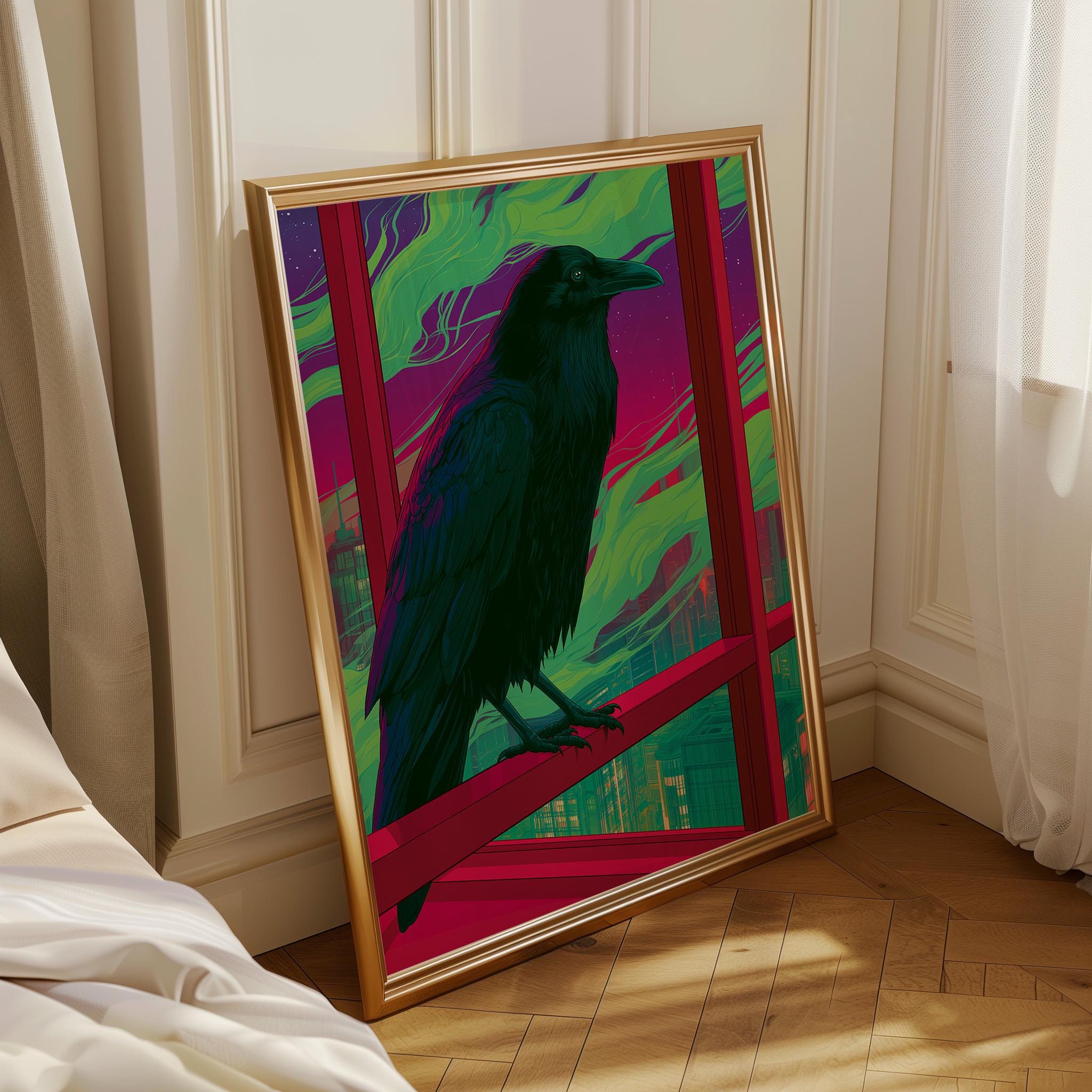 Neo Deco Raven Gothic Crow Dark Art Nouveau Wall Art by The Wall Art Studio