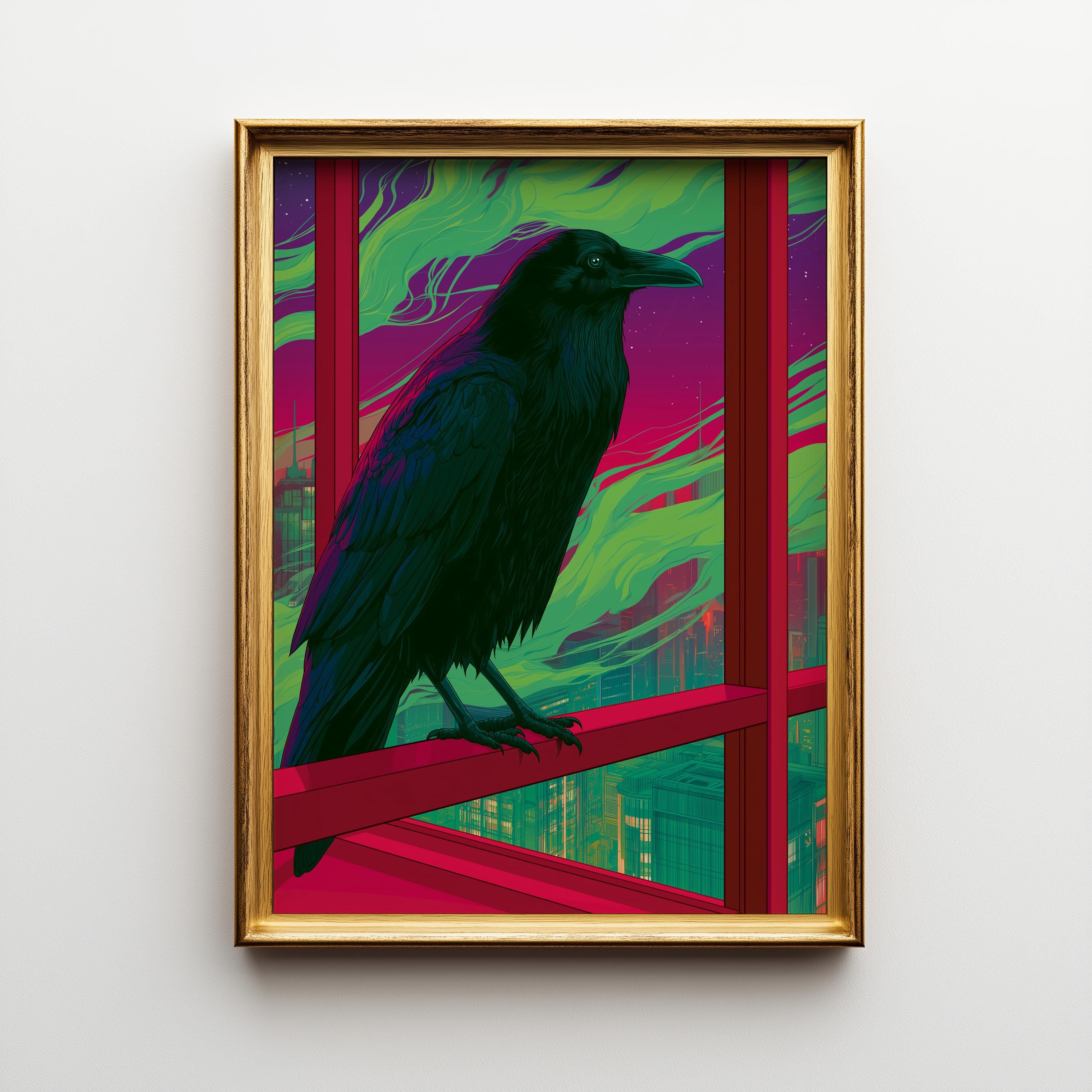 Neo Deco Raven Gothic Crow Dark Art Nouveau Wall Art by The Wall Art Studio