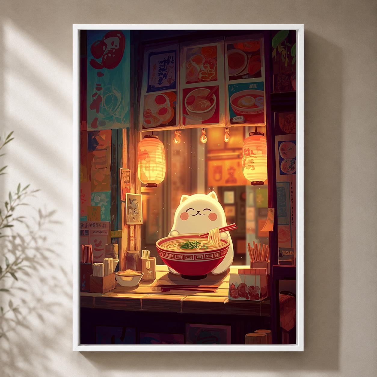 Cute Ramen Cat Kawaii Japanese Noodle Shop Anime Wall Art by The Wall Art Studio