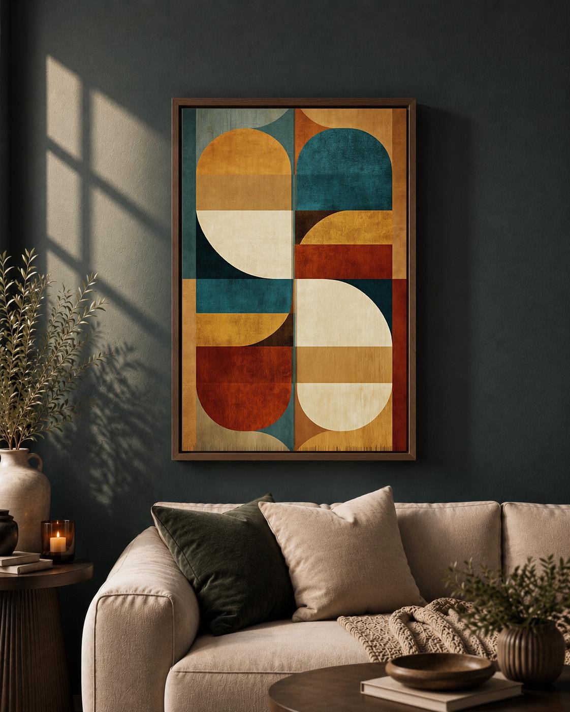 Mid Century Geometric Abstract Retro Bauhaus Framed Canvas by The Wall Art Studio