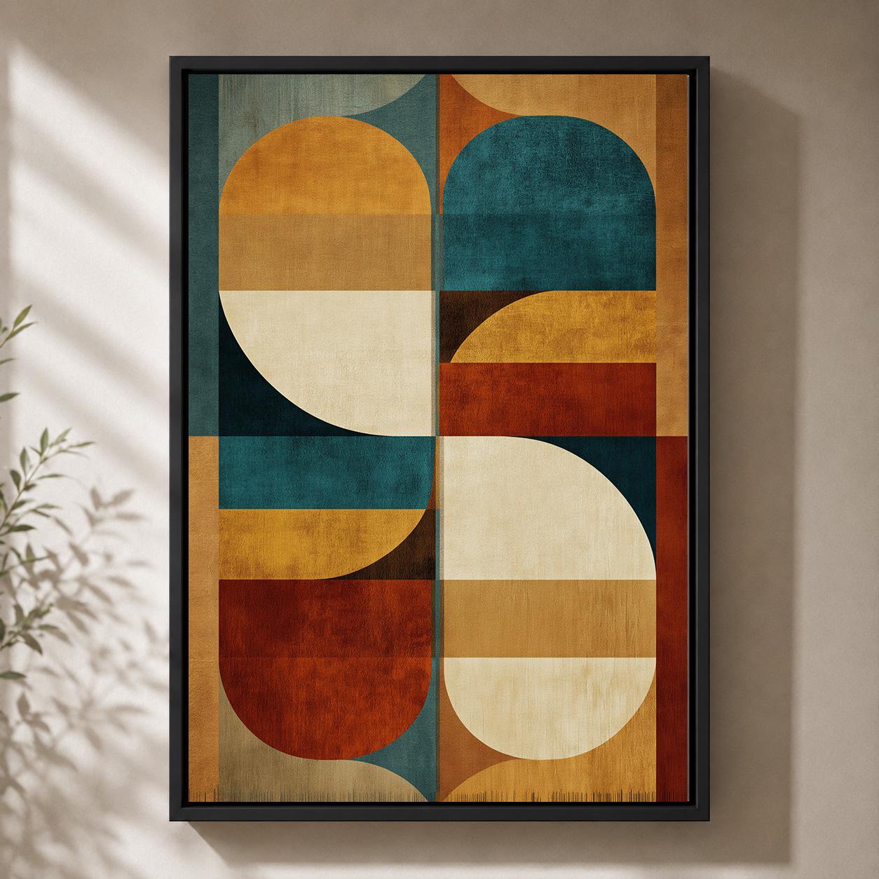 Mid Century Geometric Abstract Retro Bauhaus Framed Canvas by The Wall Art Studio