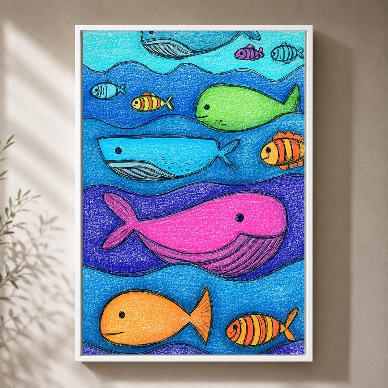 Whale and Fish Ocean Nursery Colorful Kids Sea Life Canvas Print by The Wall Art Studio