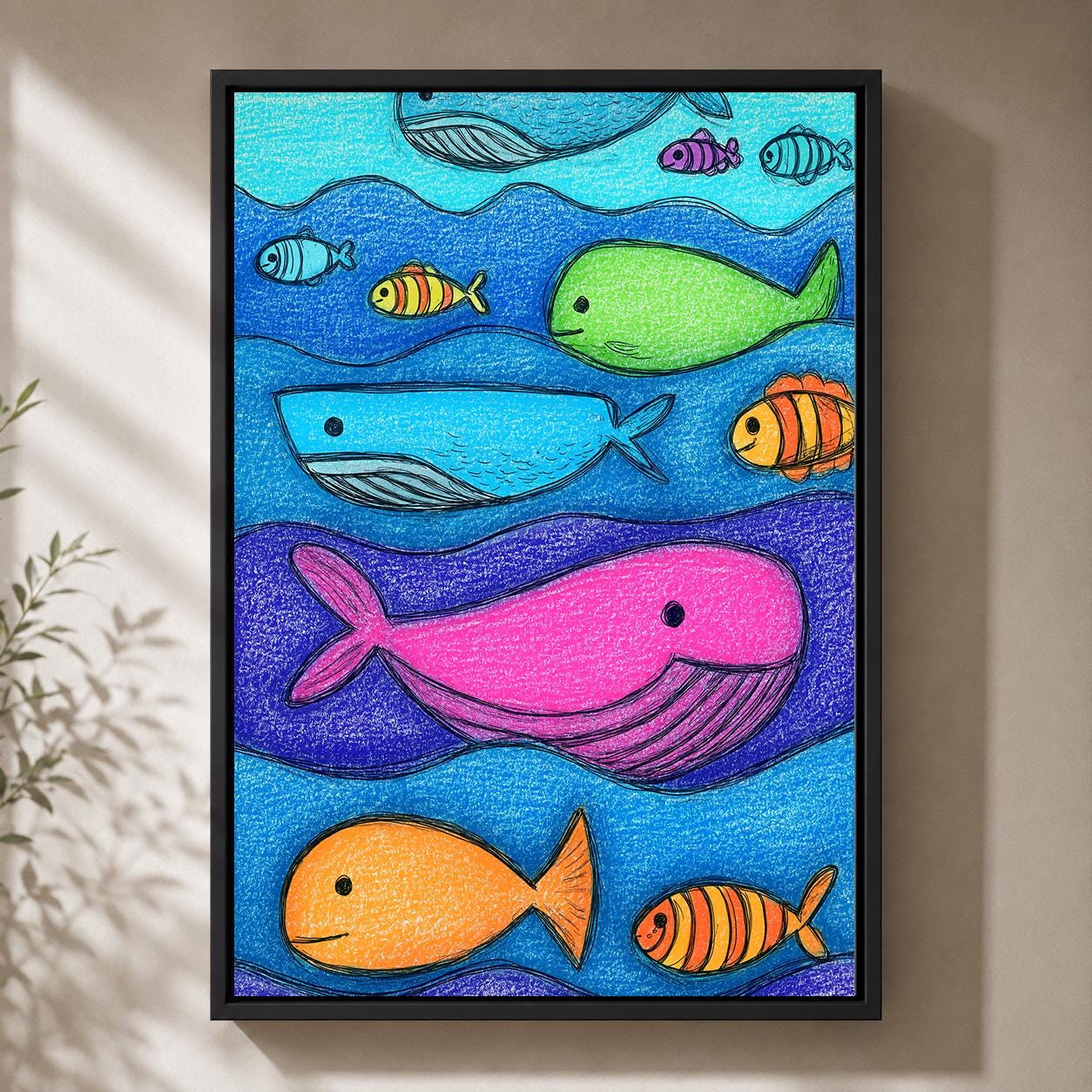Whale and Fish Ocean Nursery Colorful Kids Sea Life Canvas Print by The Wall Art Studio