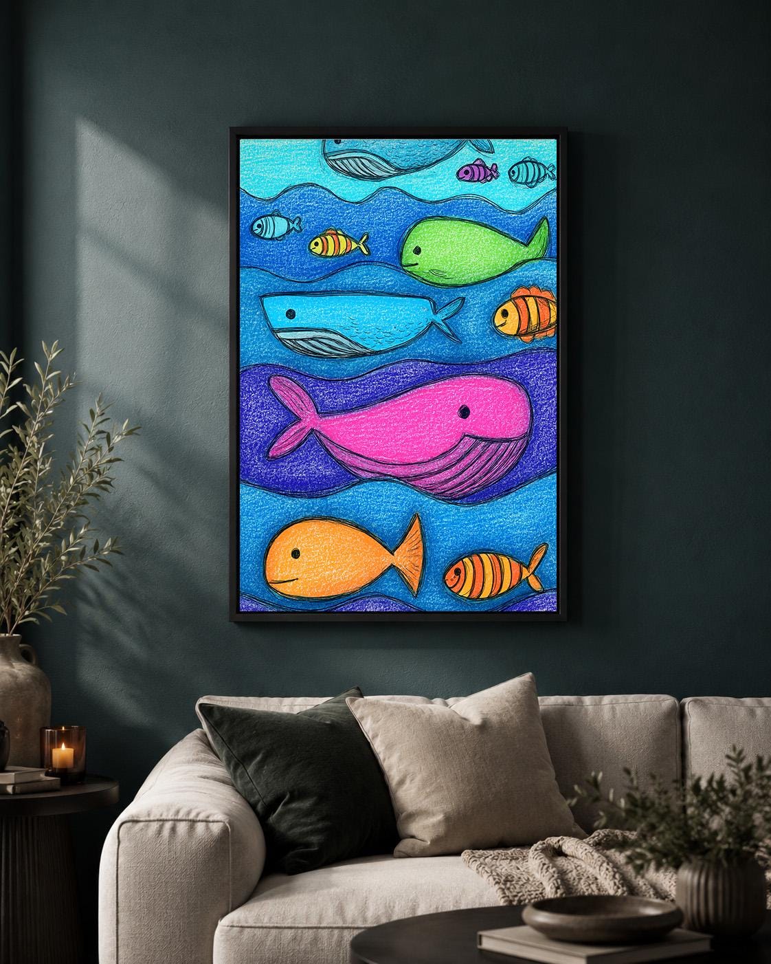 Whale and Fish Ocean Nursery Colorful Kids Sea Life Canvas Print by The Wall Art Studio