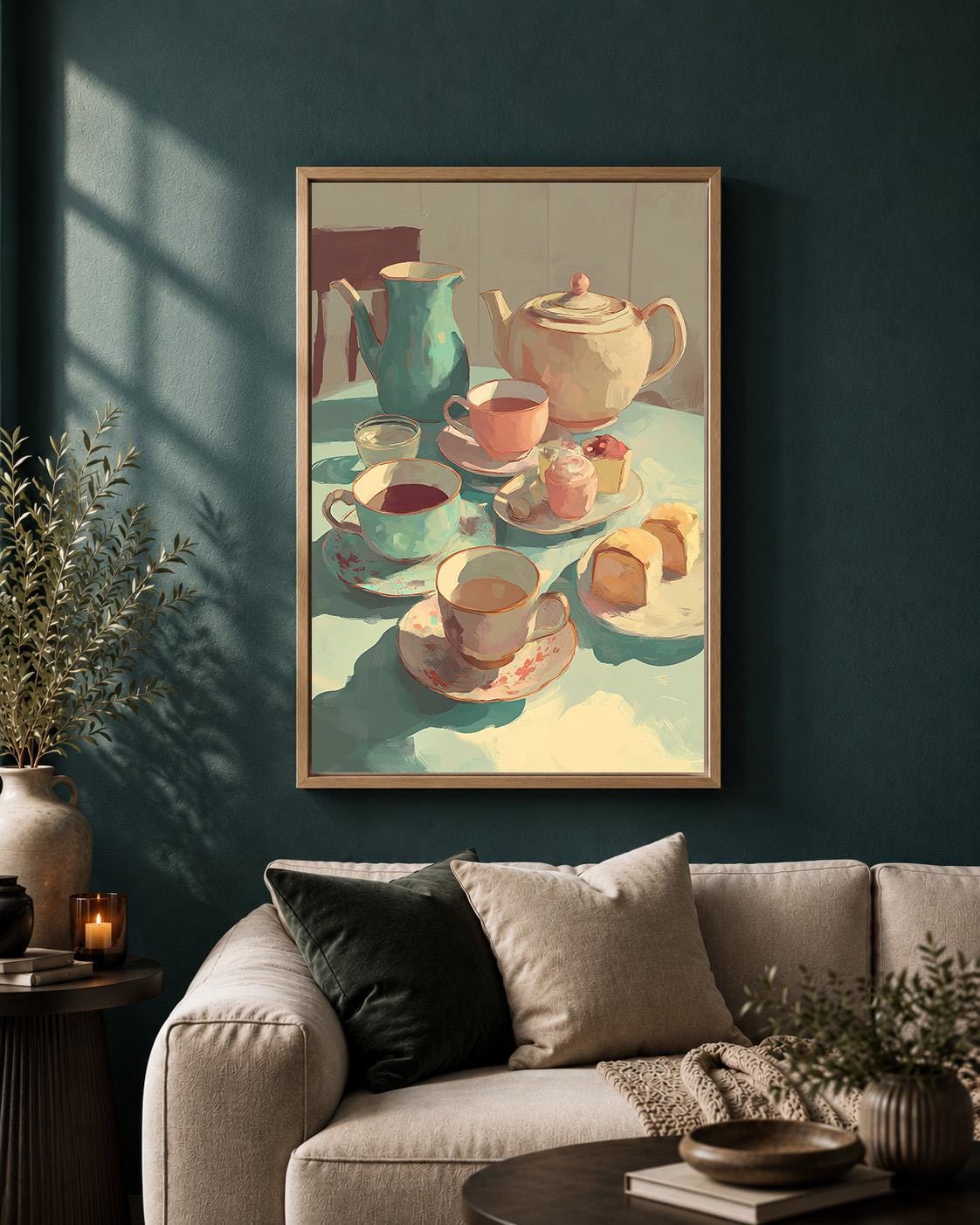 Vintage Teapot Afternoon Tea Framed Canvas by The Wall Art Studio