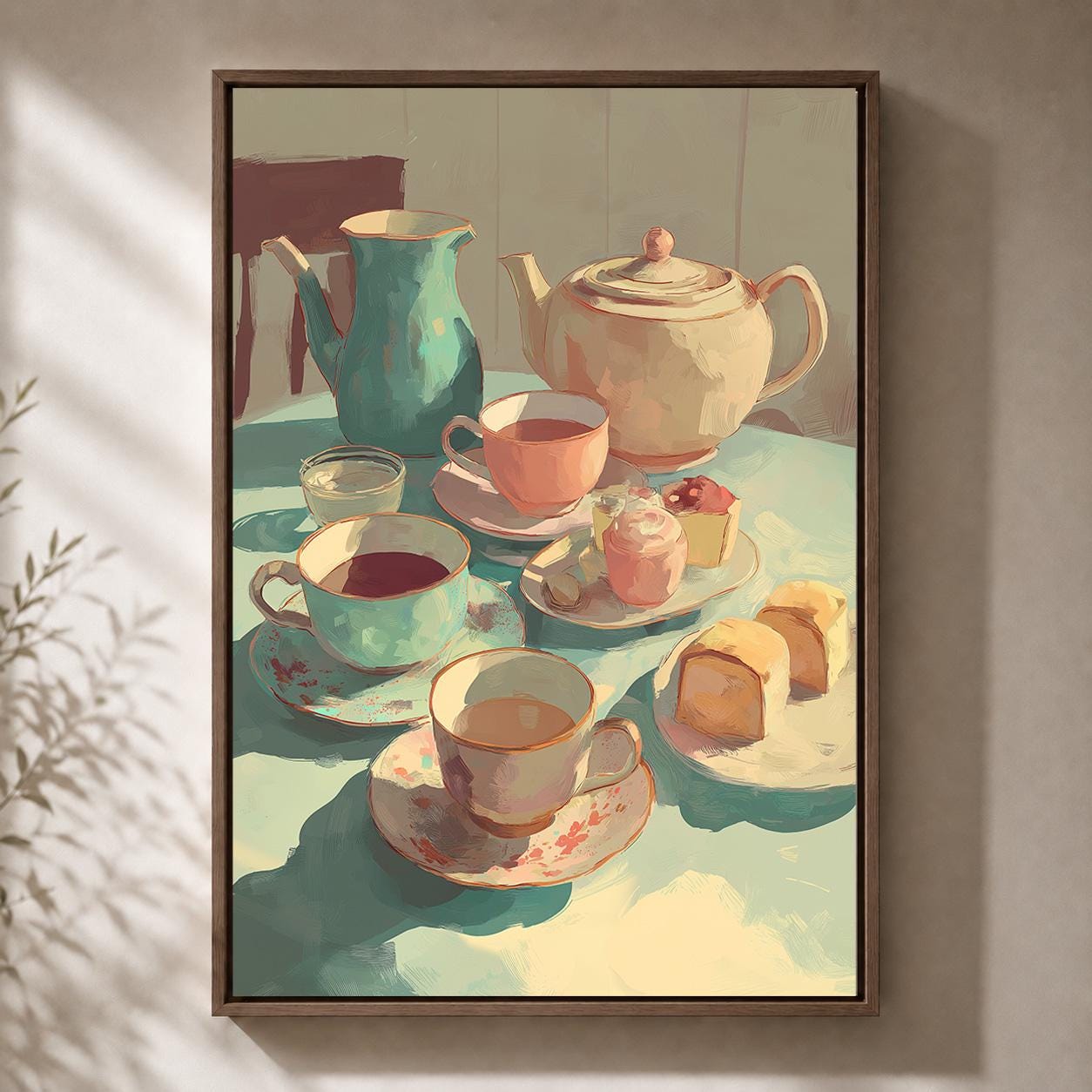 Vintage Teapot Afternoon Tea Framed Canvas by The Wall Art Studio