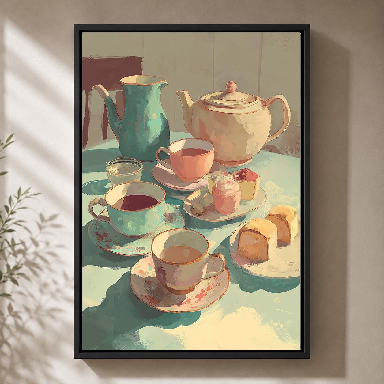 Vintage Teapot Afternoon Tea Framed Canvas by The Wall Art Studio