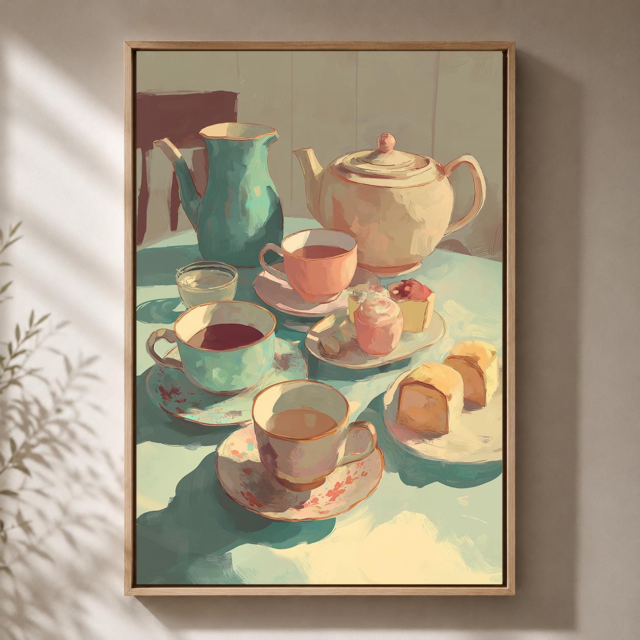 Vintage Teapot Afternoon Tea Framed Canvas by The Wall Art Studio