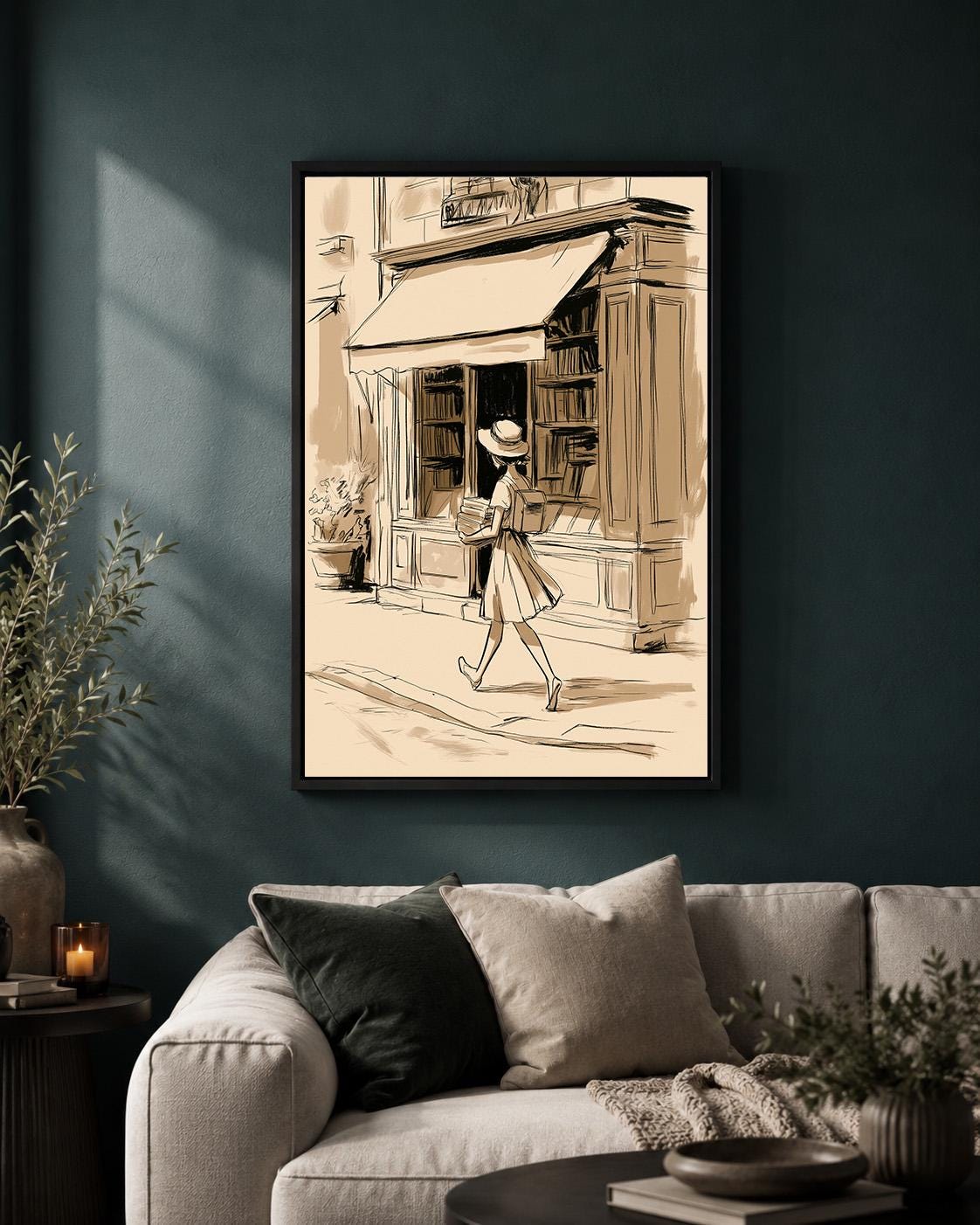 Vintage Bookstore Reading Literary Parisian Style Framed Canvas by The Wall Art Studio - physical