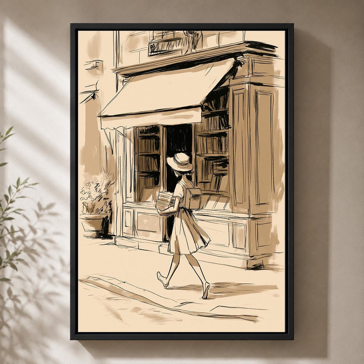 Vintage Bookstore Reading Literary Parisian Style Framed Canvas by The Wall Art Studio - physical