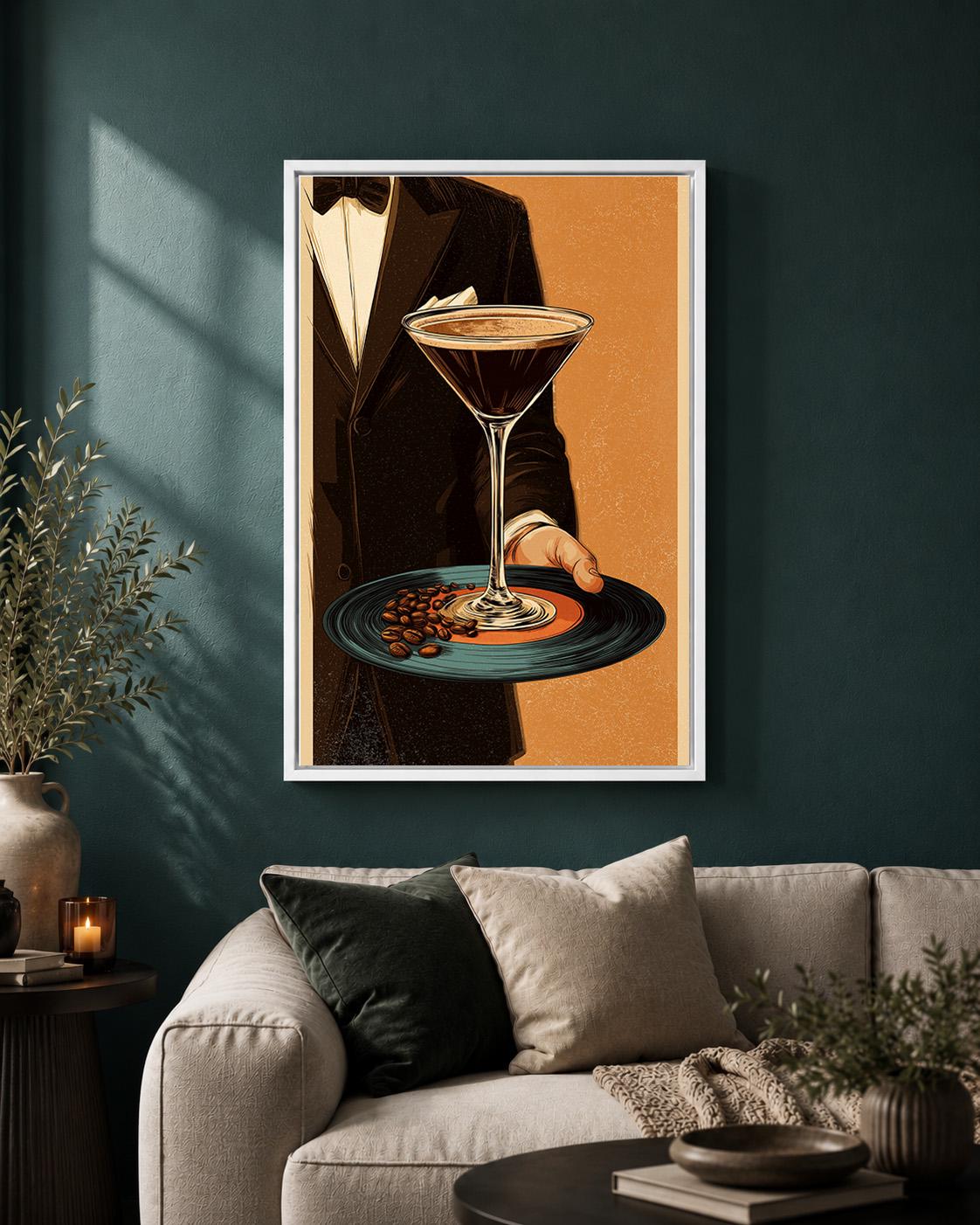 Espresso Martini Cocktail Retro Bar Framed Canvas by The Wall Art Studio - physical