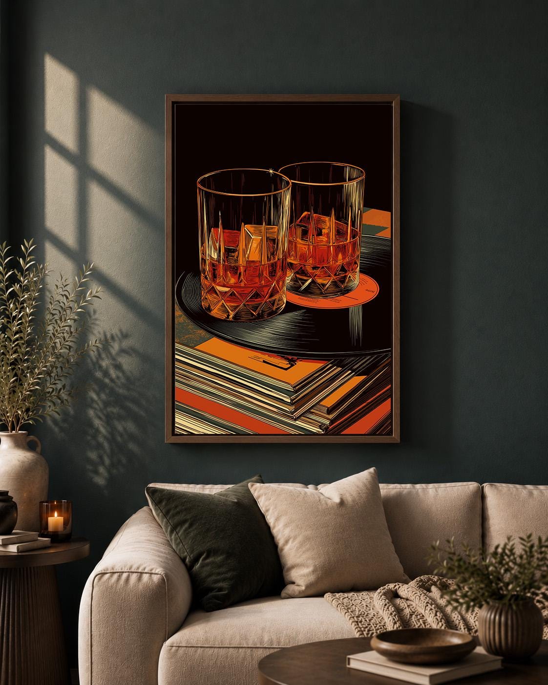 Whiskey Retro Bar Vinyl Record Old Fashioned Cocktail Framed Canvas by The Wall Art Studio - physical