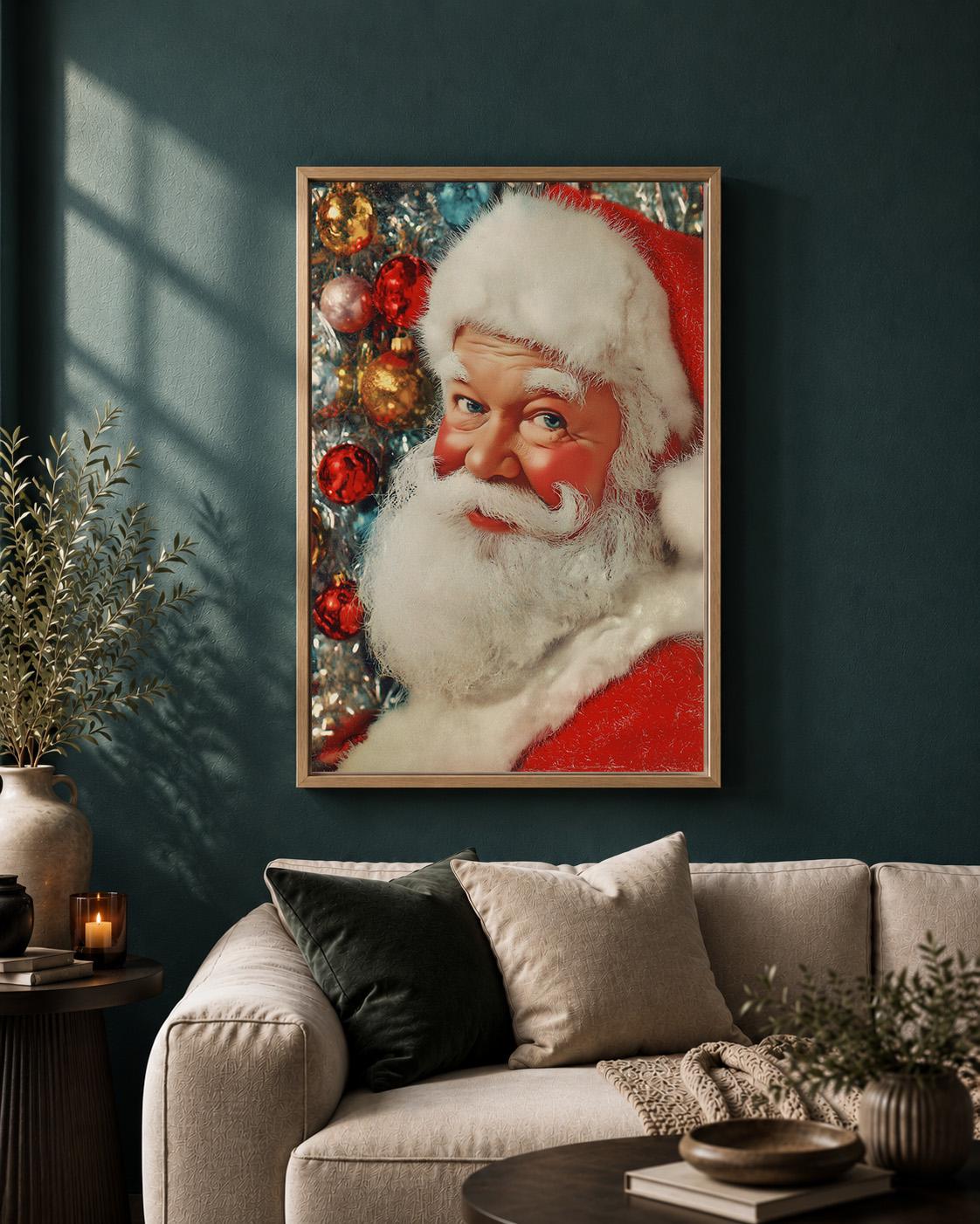 Vintage Santa Portrait Retro Christmas Framed Canvas by The Wall Art Studio - physical