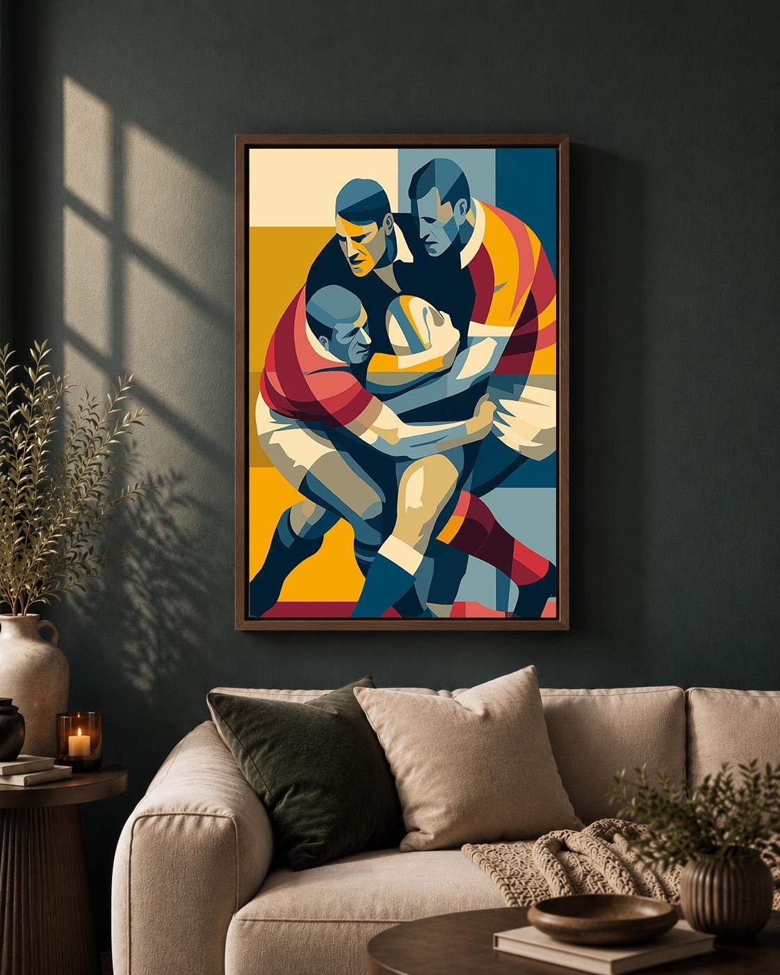 Rugby Player Colorful Sports Framed Canvas by The Wall Art Studio - physical