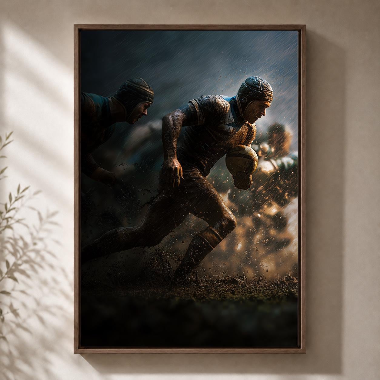 Rugby Player Dramatic Action Framed Canvas by The Wall Art Studio - physical