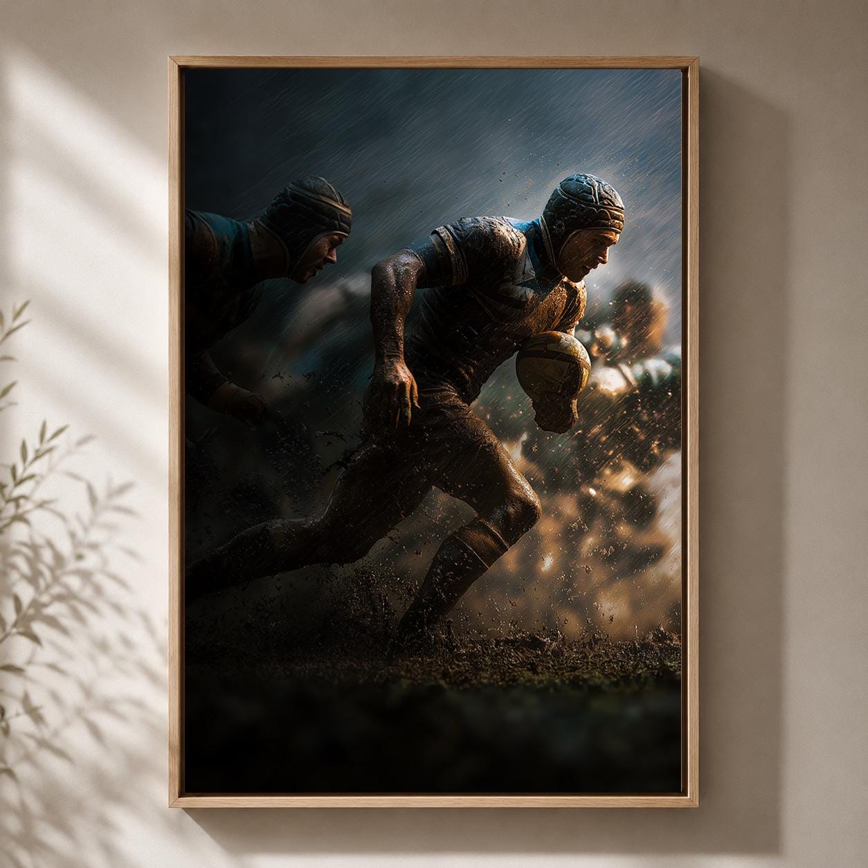 Rugby Player Dramatic Action Framed Canvas by The Wall Art Studio - physical