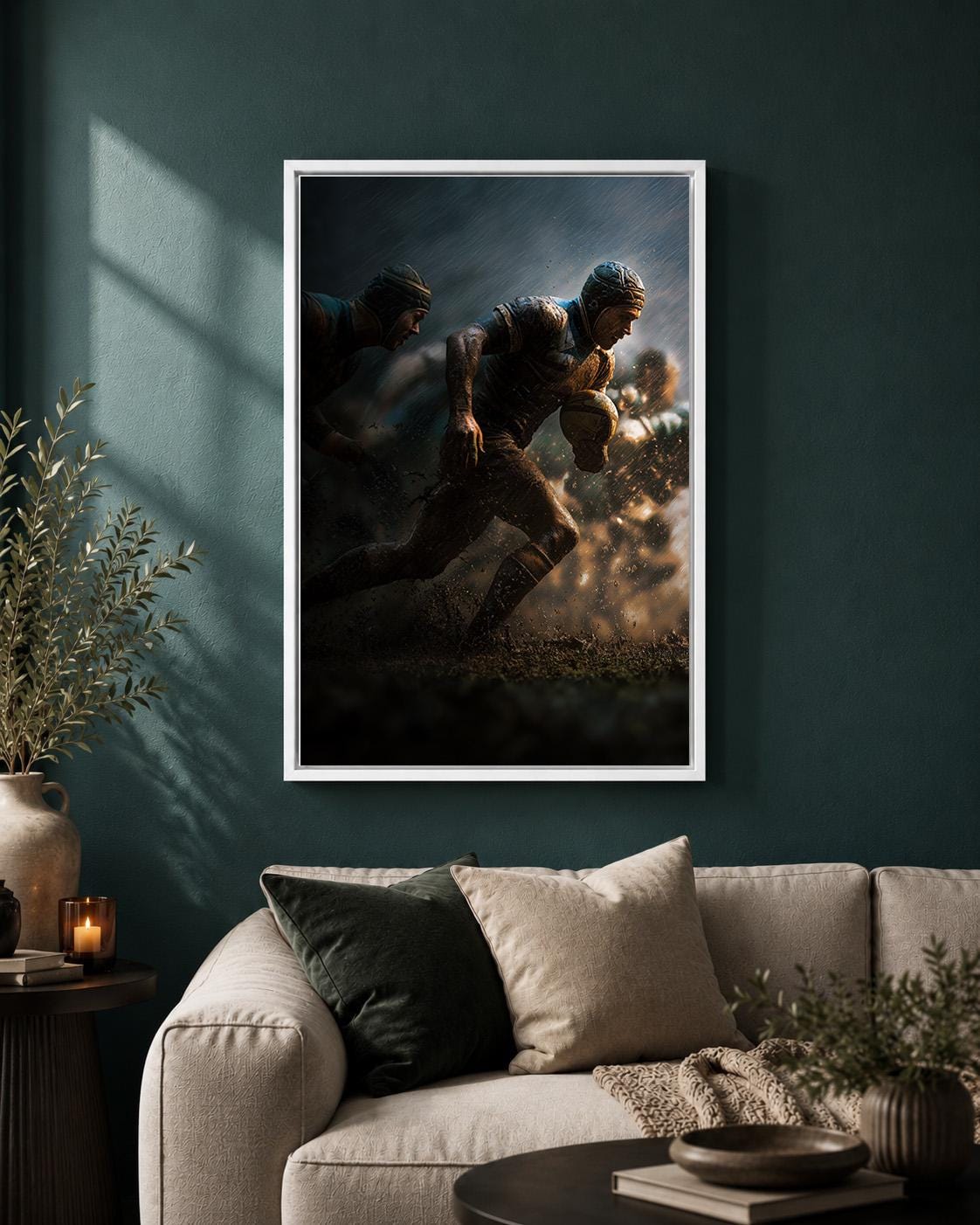 Rugby Player Dramatic Action Framed Canvas by The Wall Art Studio - physical