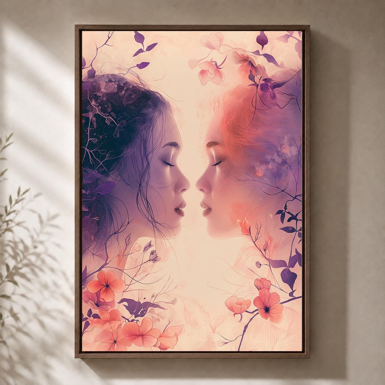 Sapphic Love Lesbian Romantic Floral LGBTQ Framed Canvas by The Wall Art Studio - physical