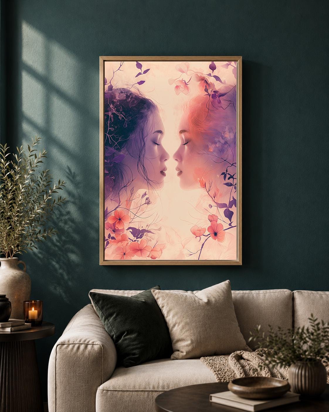 Sapphic Love Lesbian Romantic Floral LGBTQ Framed Canvas by The Wall Art Studio - physical