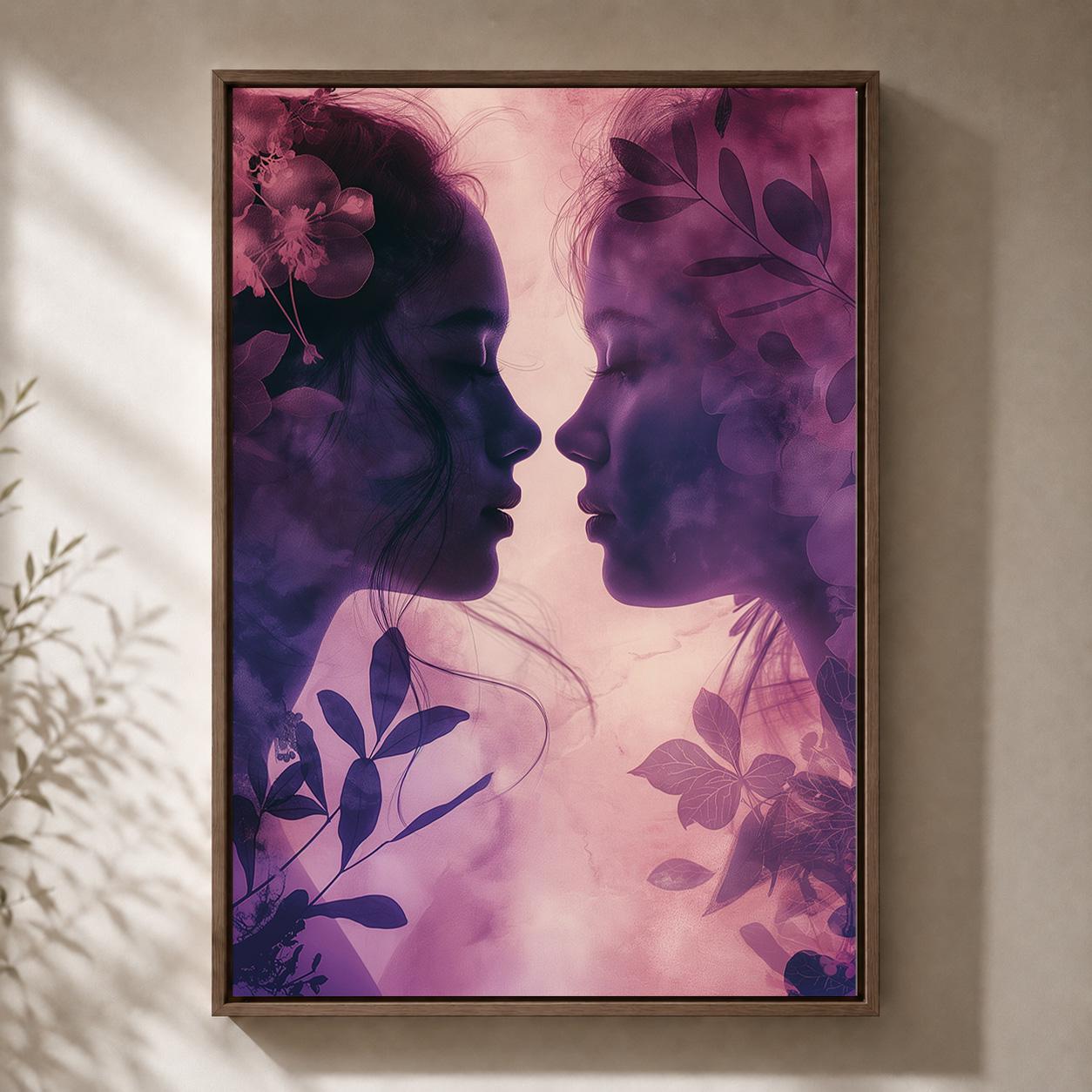 Sapphic Love Lesbian Purple Floral LGBTQ Feminine Framed Canvas by The Wall Art Studio - physical