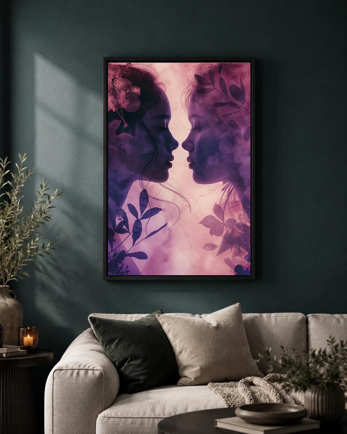 Sapphic Love Lesbian Purple Floral LGBTQ Feminine Framed Canvas by The Wall Art Studio - physical