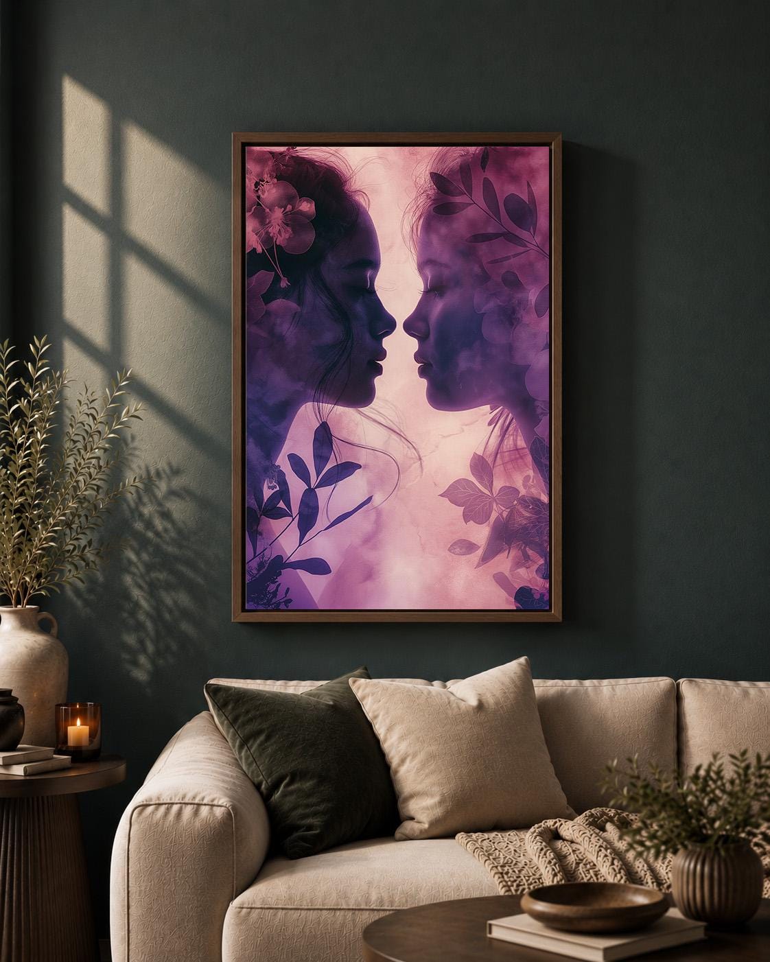 Sapphic Love Lesbian Purple Floral LGBTQ Feminine Framed Canvas by The Wall Art Studio - physical