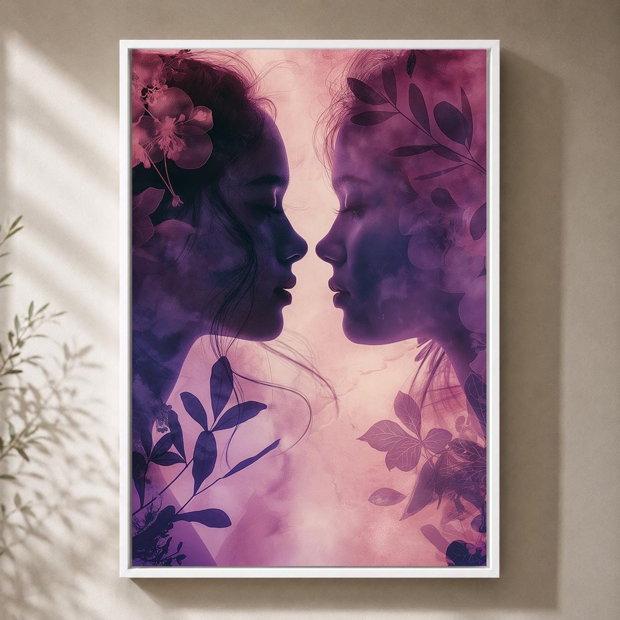 Sapphic Love Lesbian Purple Floral LGBTQ Feminine Framed Canvas by The Wall Art Studio - physical