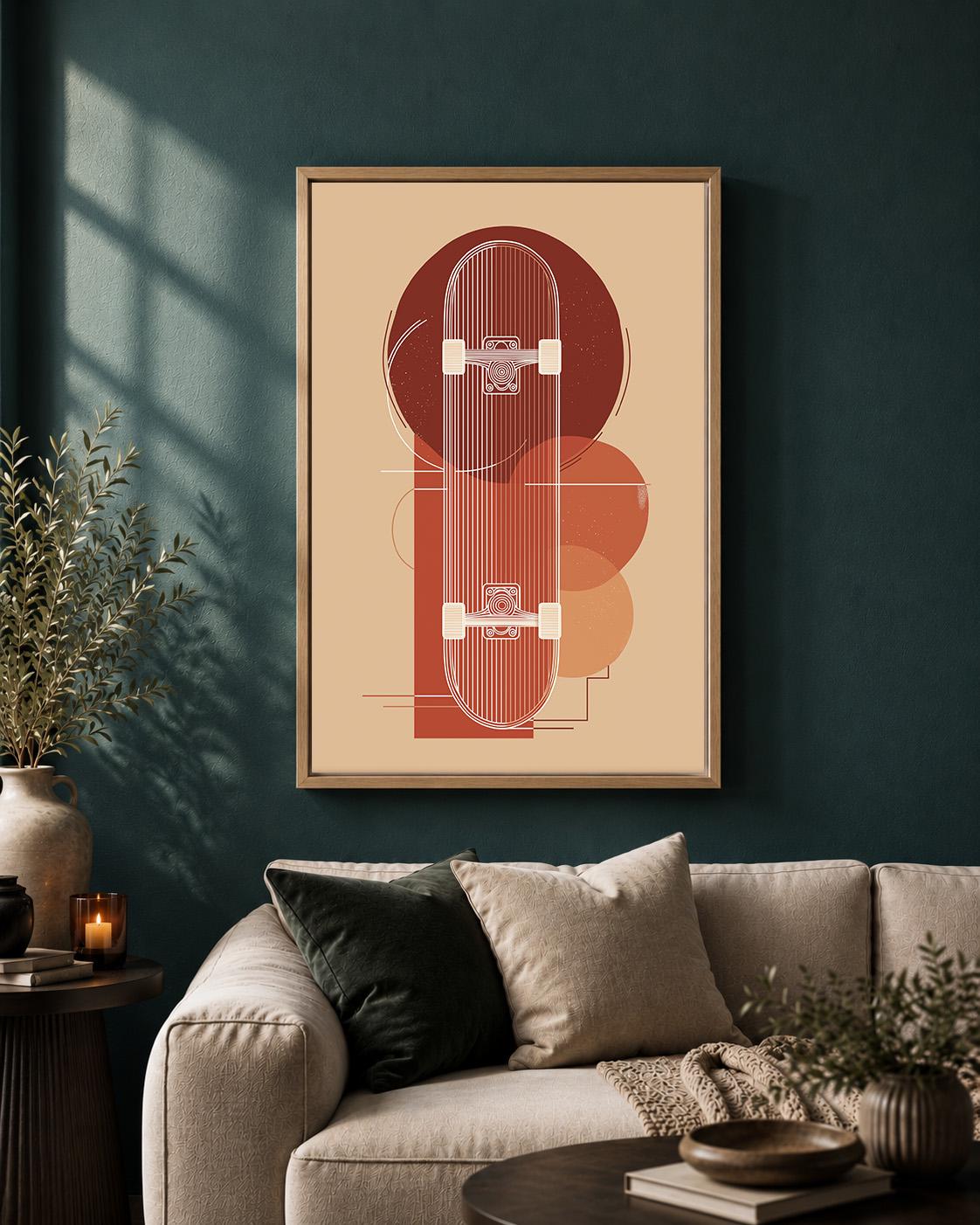 Retro Geometric Skateboard Modern Sports Framed Canvas by The Wall Art Studio - physical
