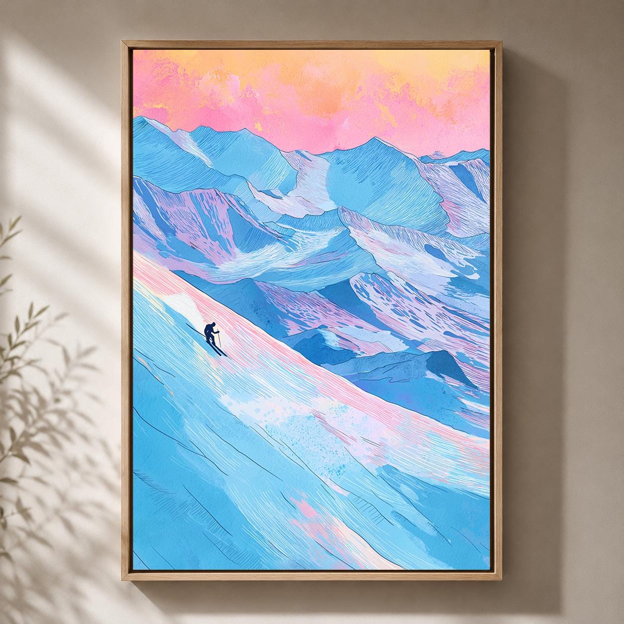 Skiing Colourful Mountain Alpine Ski Winter Sports Framed Canvas by The Wall Art Studio - physical