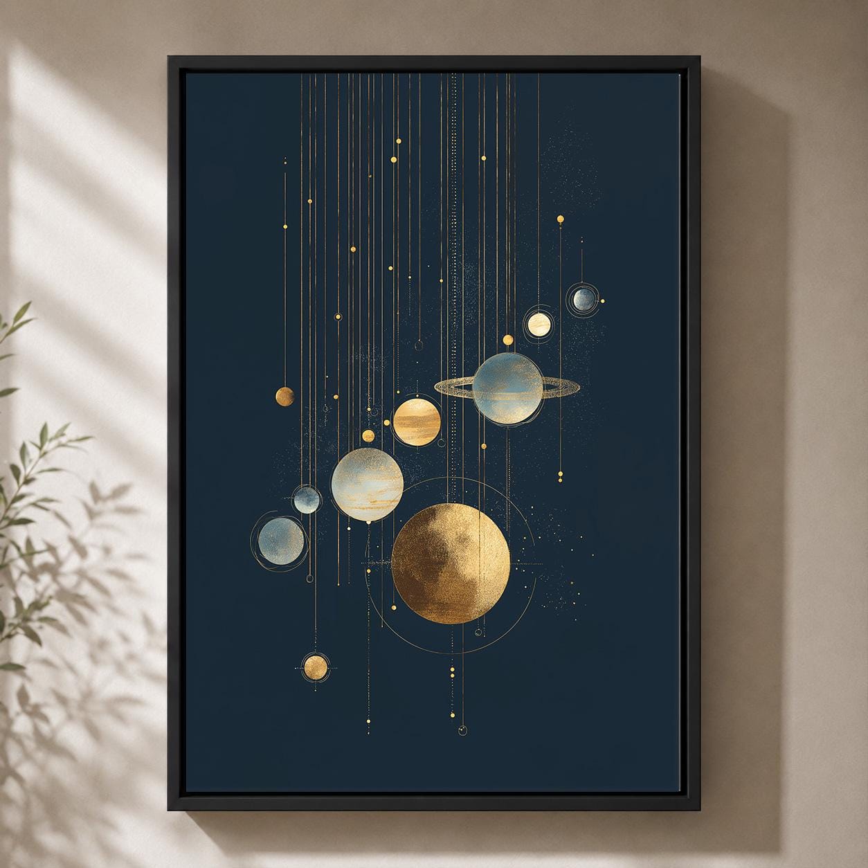Celestial Gold Planet Modern Cosmic Space Framed Canvas by The Wall Art Studio - physical