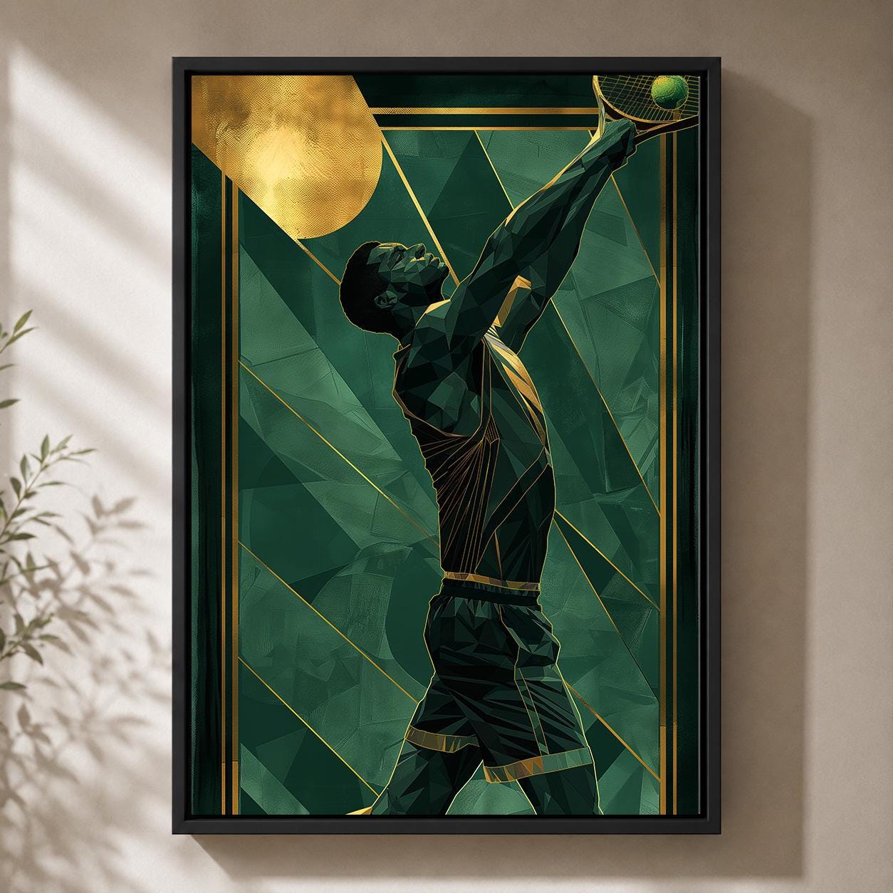 Art Deco Tennis Player Green & Gold Modern Racquet Framed Canvas by The Wall Art Studio - physical