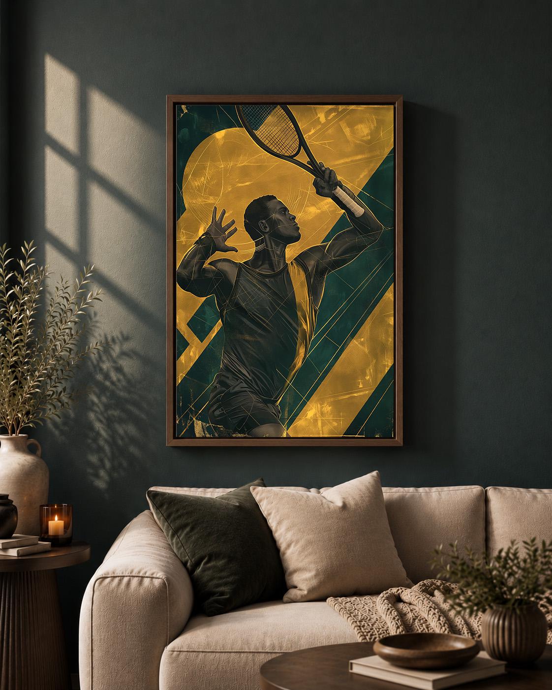 Green & Gold Tennis Player Sports Framed Canvas by The Wall Art Studio - physical