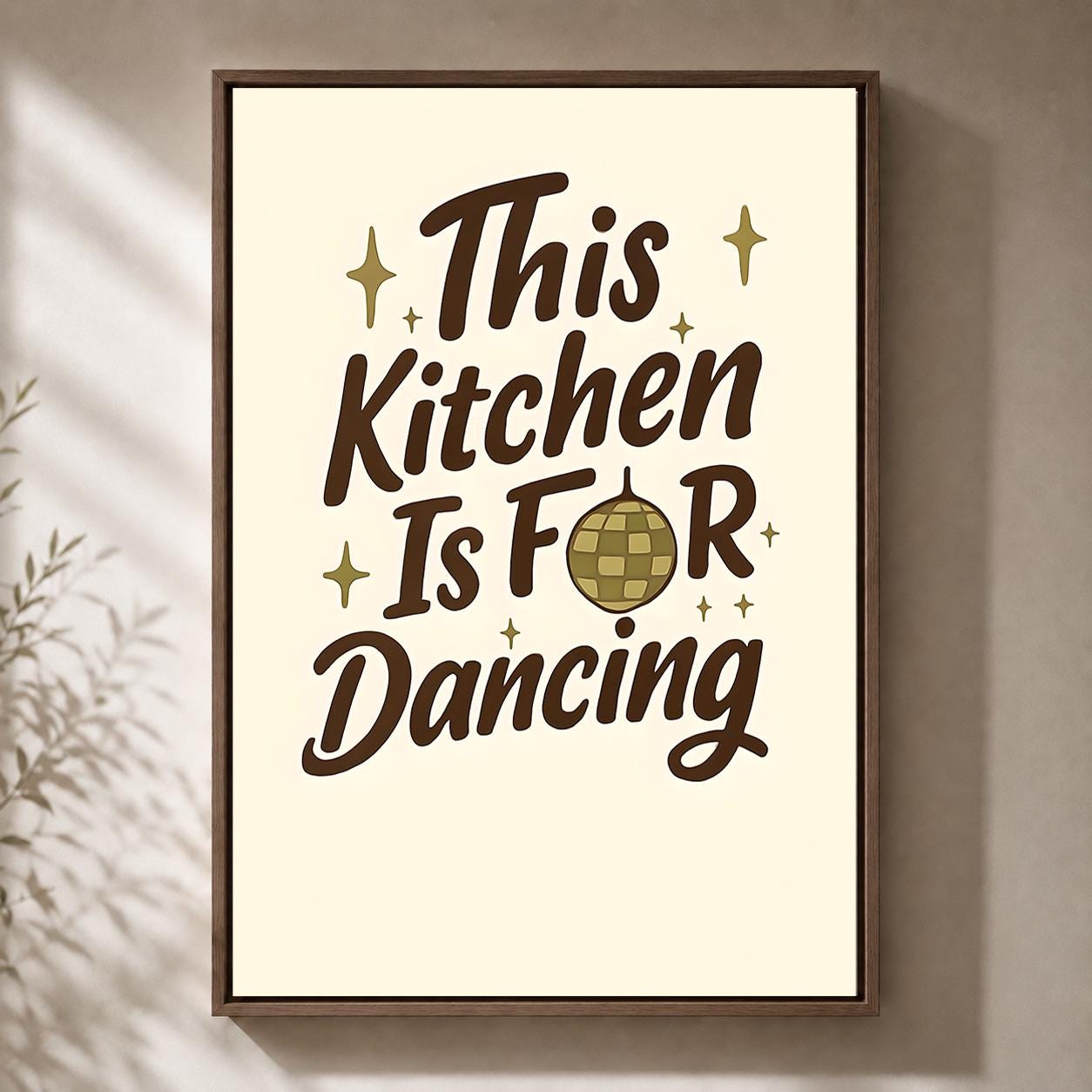 Retro Brown "This Kitchen is for Dancing" Quote Framed Canvas by The Wall Art Studio - physical